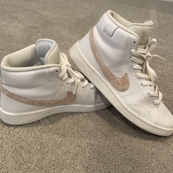 Nike court mid tops. White and tan Faux Snake skin swoosh. - Picture 2 of 8